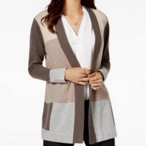 Charter Club Luxury Cashmere Cardigan Sweater Cream/Brown M
